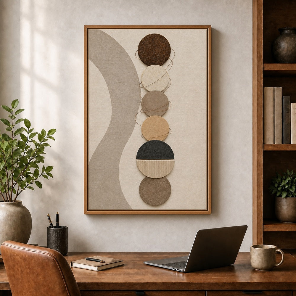Earthtone Circle Material Collage Floating Frame Wall Art - 05