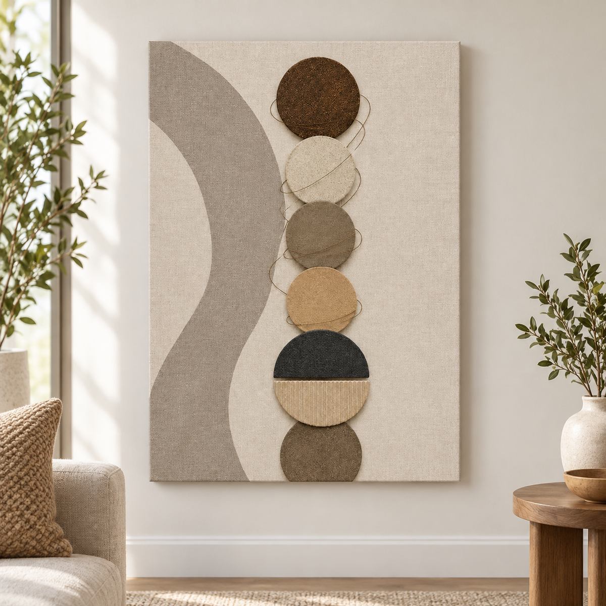 Earth-Tone Circle Collage Floater Frame Canvas Wall Art | frameless close wall hero