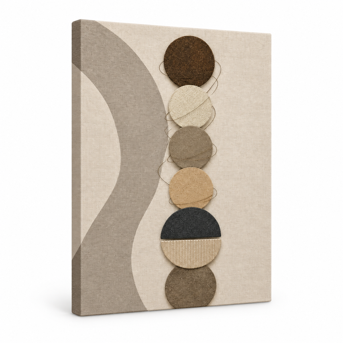 Earth-Tone Circle Collage Floater Frame Canvas Wall Art | frameless stretched canvas SKU