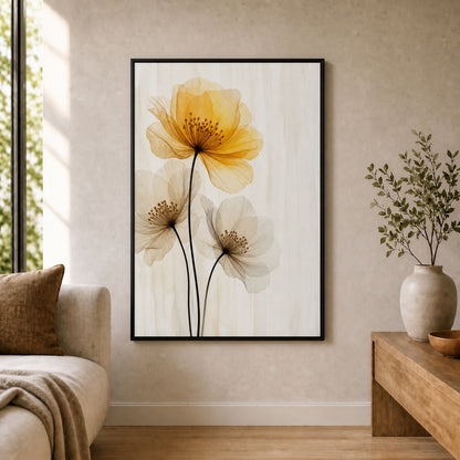 Translucent Amber Flowers Floating Frame Wall Art - 02