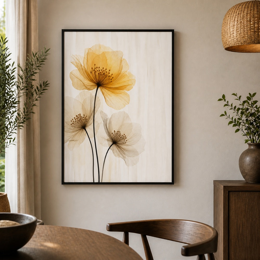 Translucent Amber Flowers Floating Frame Wall Art - 02b