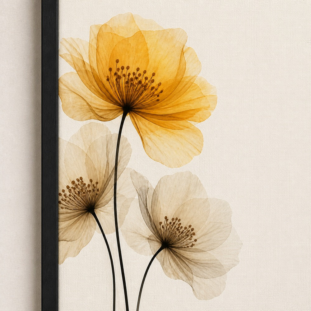 Translucent Amber Flowers Floating Frame Wall Art - 03