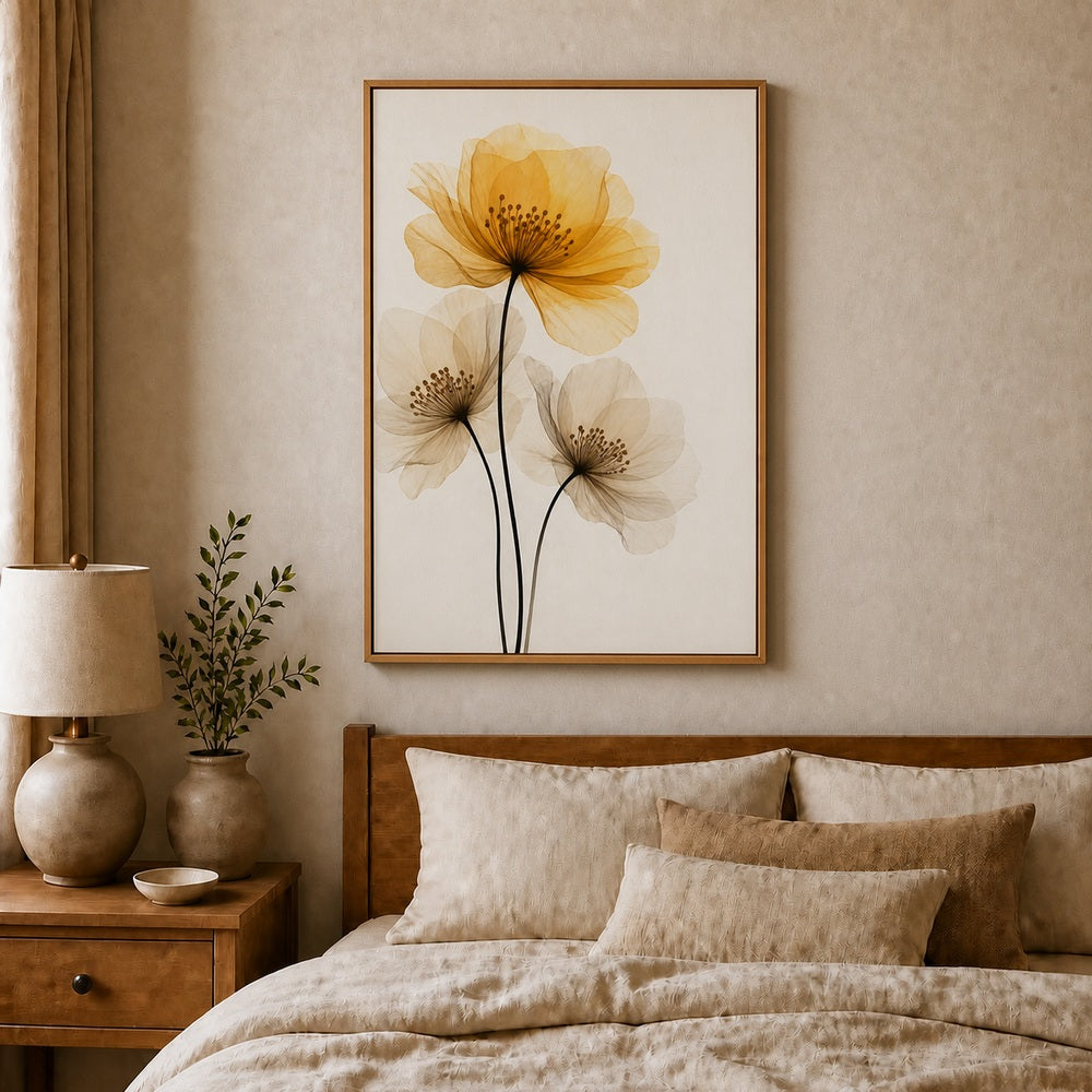 Translucent Amber Flowers Floating Frame Wall Art - 04