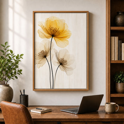 Translucent Amber Flowers Floating Frame Wall Art - 05