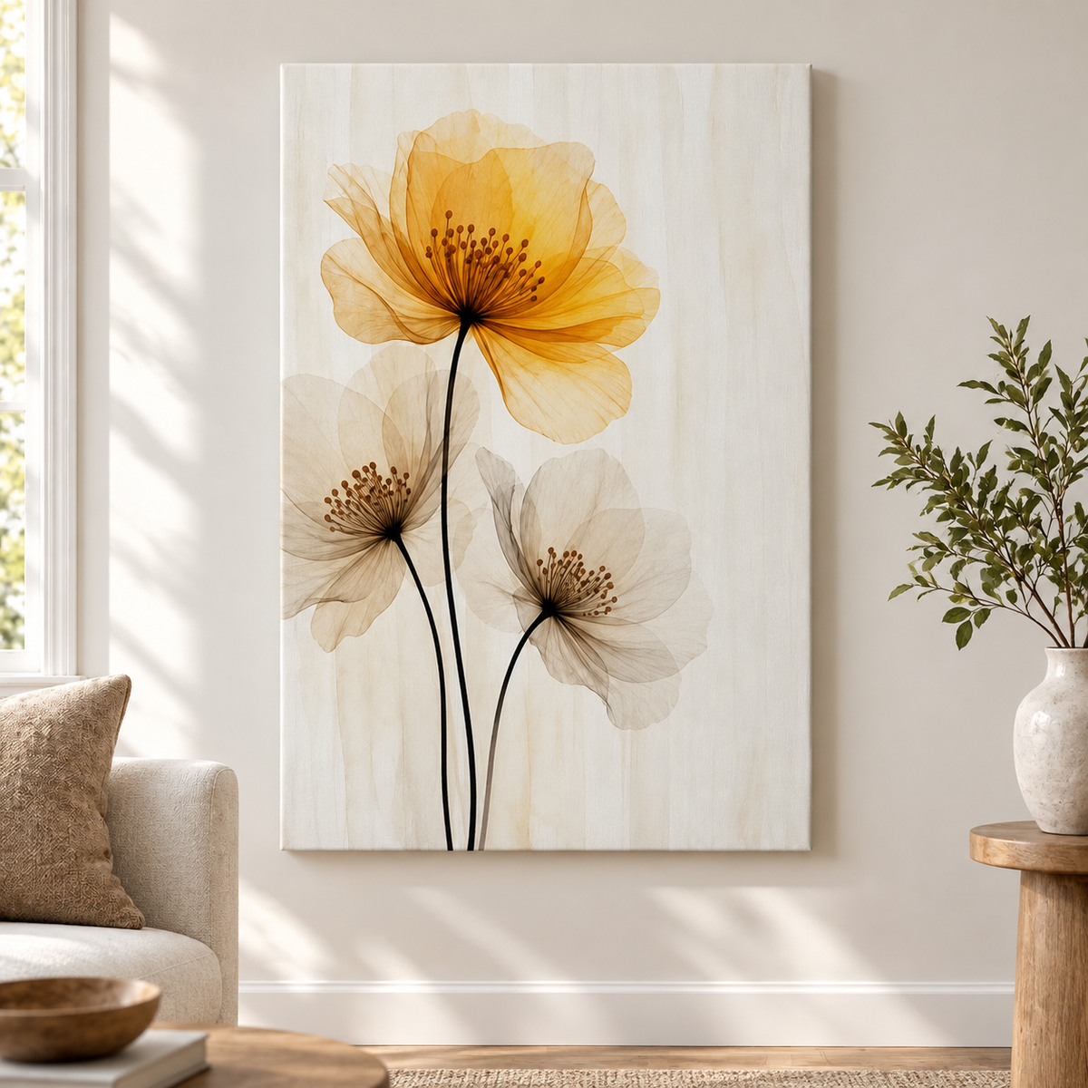 Translucent Amber Flowers Floater Frame Canvas Wall Art | frameless close wall hero