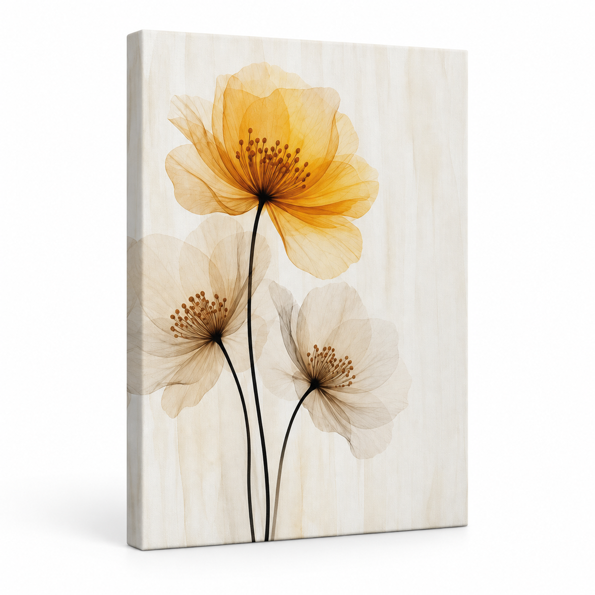 Translucent Amber Flowers Floater Frame Canvas Wall Art | frameless stretched canvas SKU