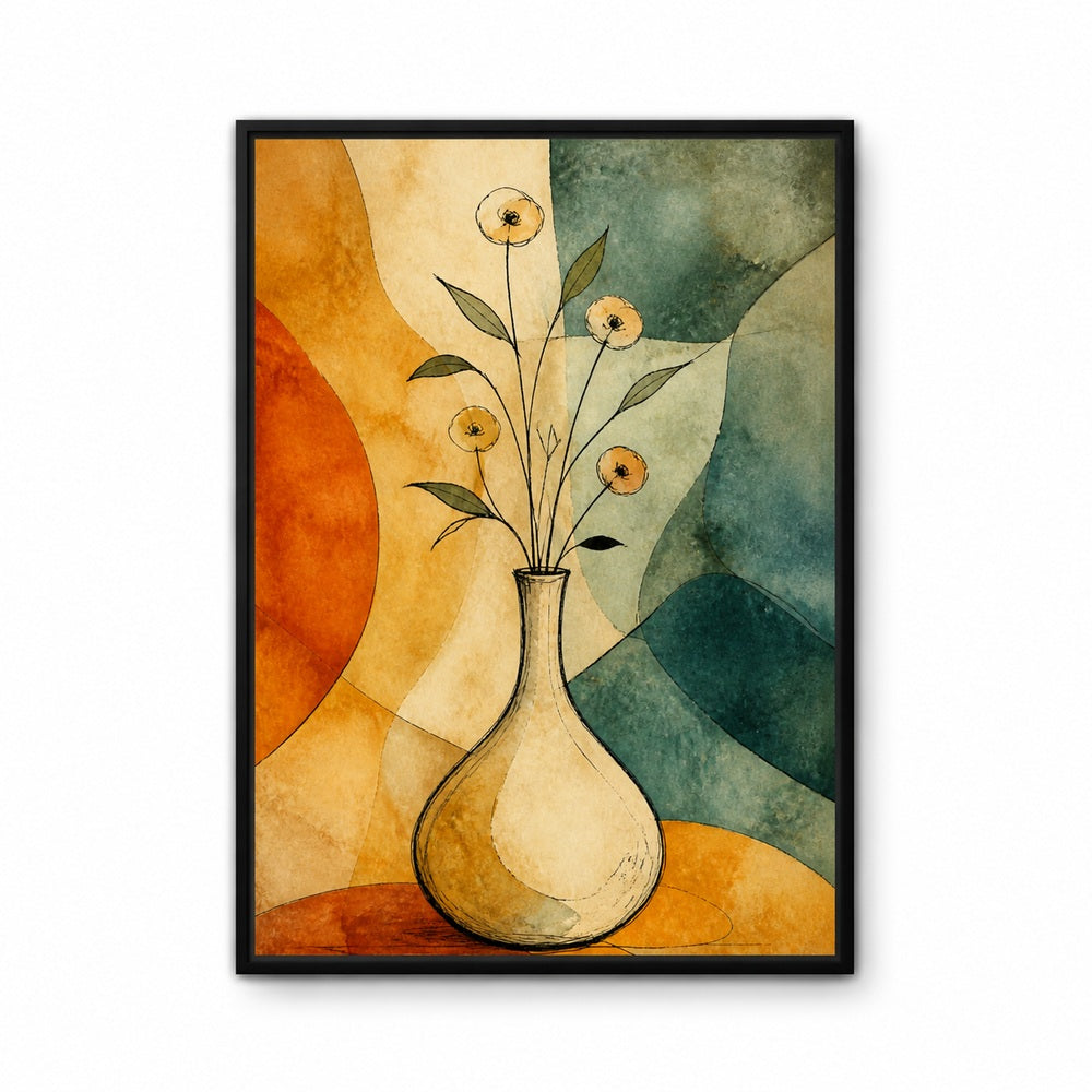 Ink Vase Color Block Botanical Floating Frame Wall Art - 01