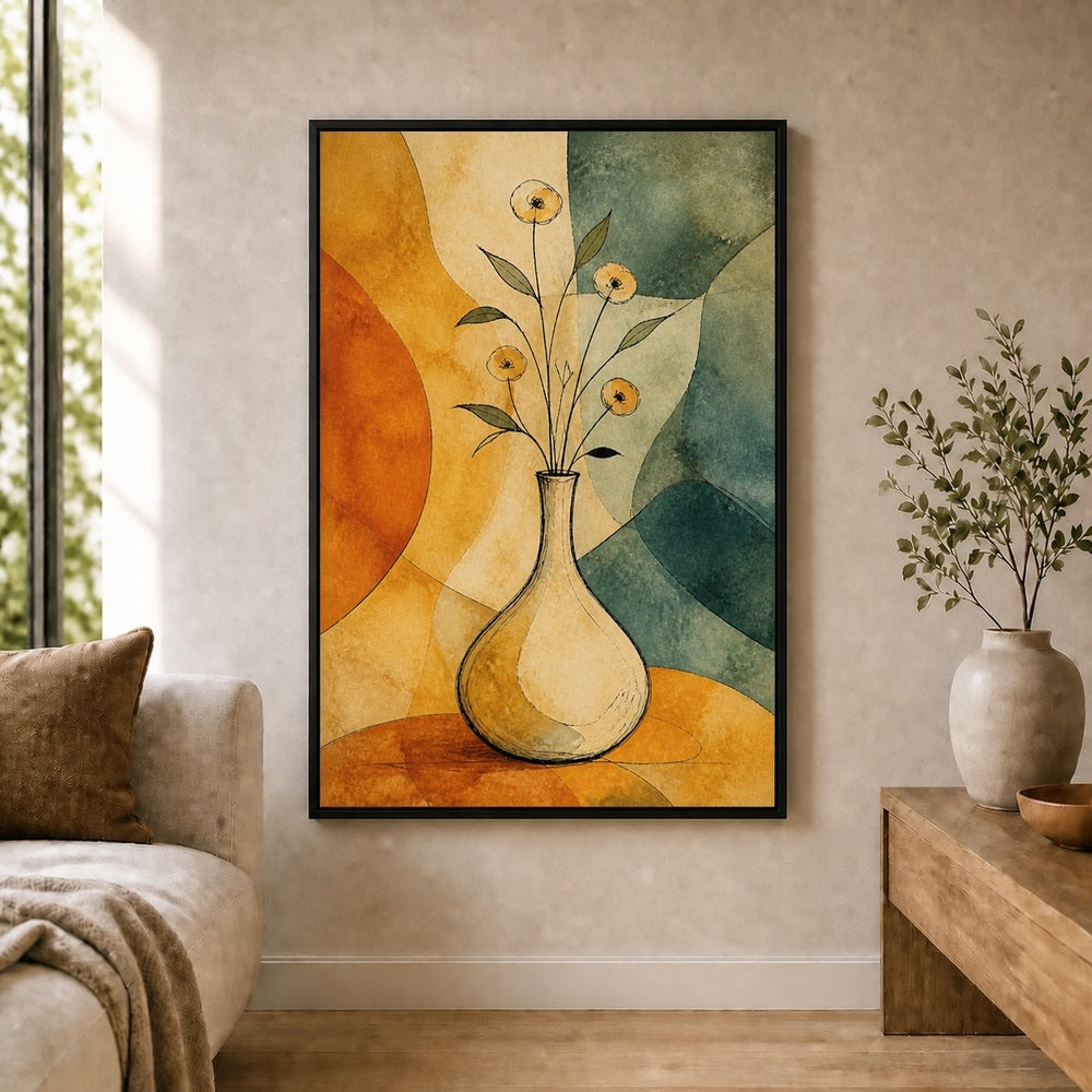 Ink Vase Color Block Botanical Floating Frame Wall Art - 02