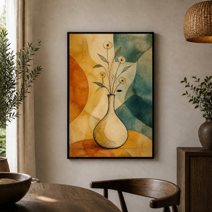 Ink Vase Color Block Botanical Floating Frame Wall Art - 02b