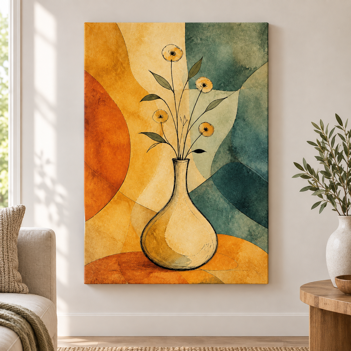 Ink Vase Color Block Botanical Floater Frame Canvas Wall Art | frameless close wall hero
