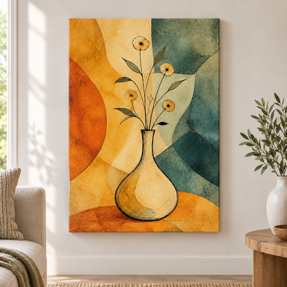 Ink Vase Color Block Botanical Floater Frame Canvas Wall Art | frameless close wall hero