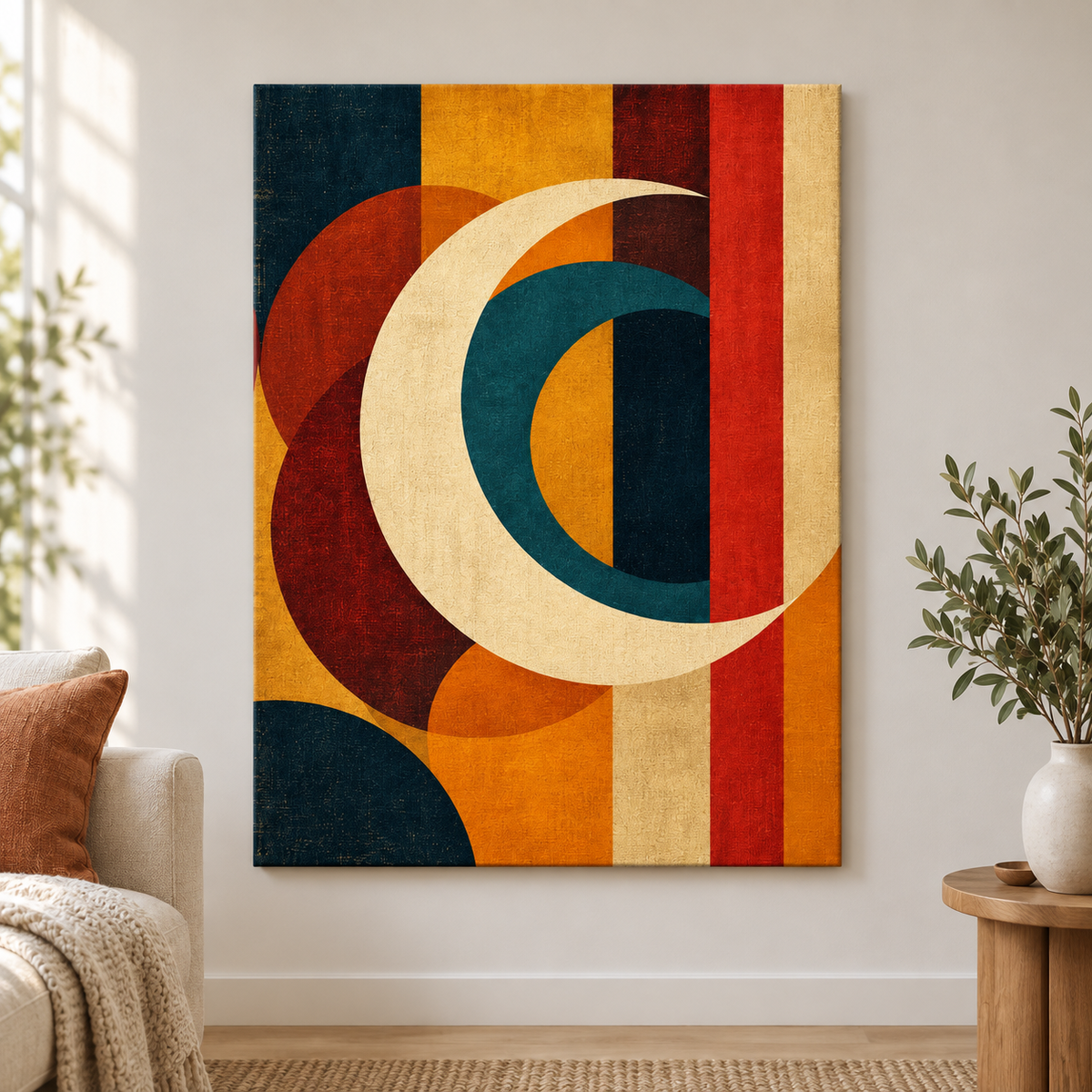 Bauhaus Crescent Geometry Floater Frame Canvas Wall Art | frameless close wall hero