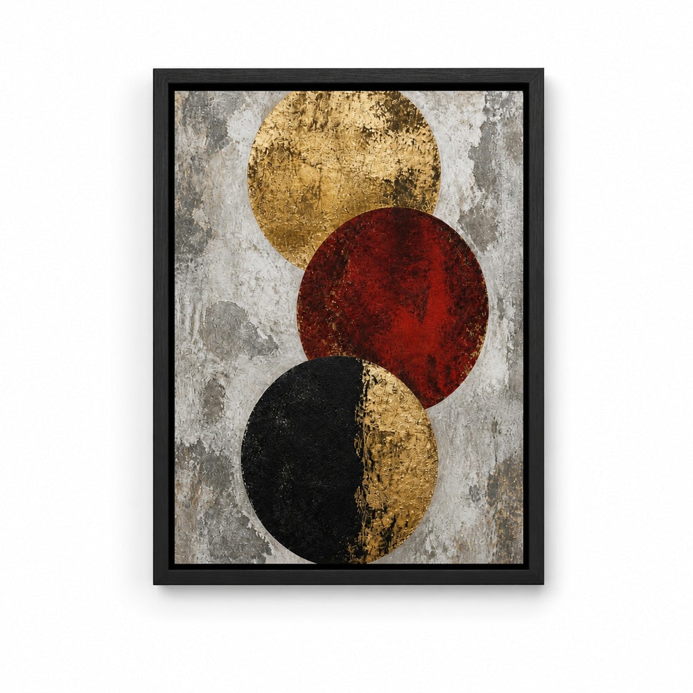 Industrial Gold Red Three Circles Floating Frame Wall Art - 01