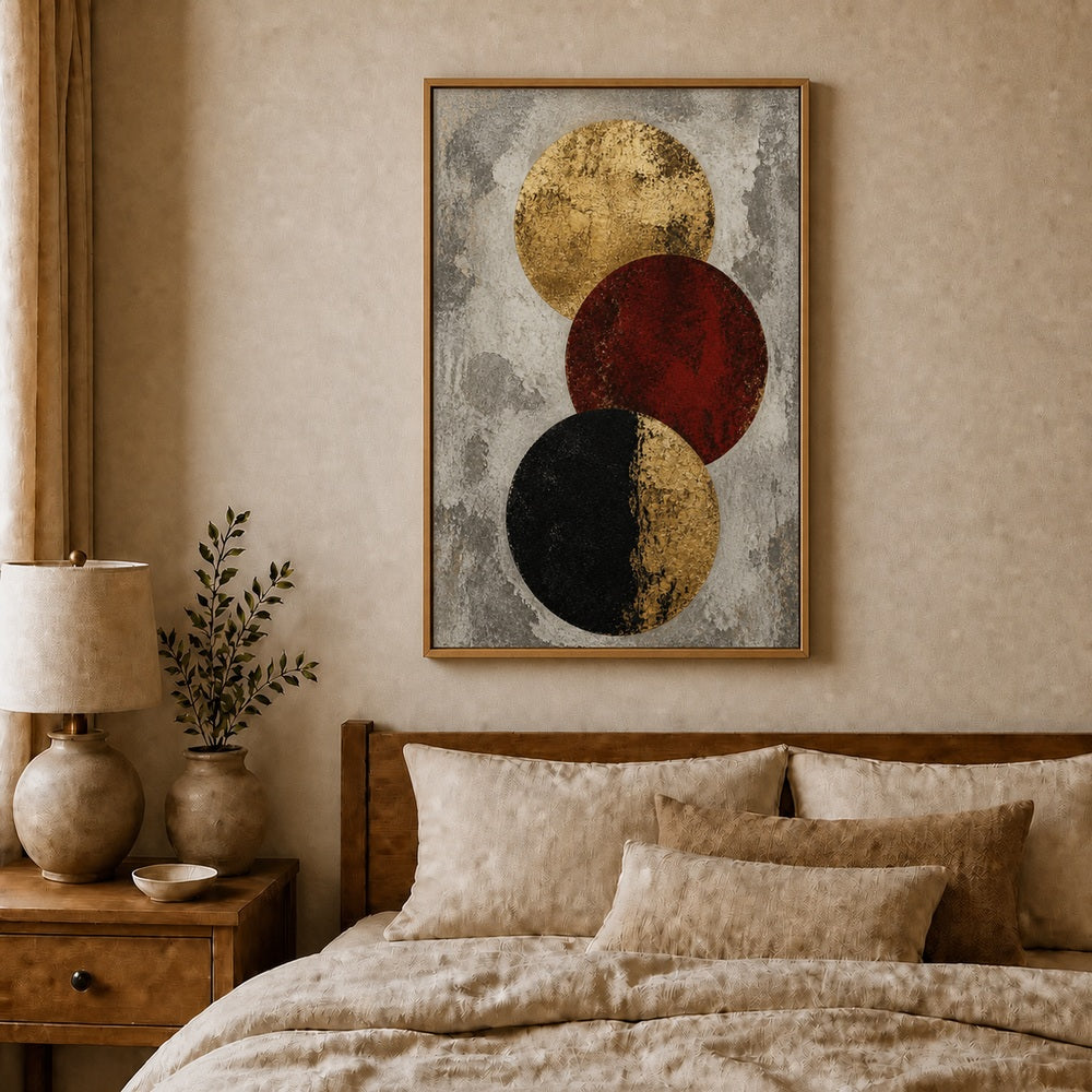 Industrial Gold Red Three Circles Floating Frame Wall Art - 04