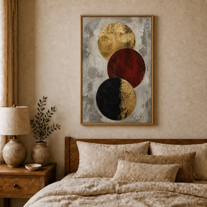 Industrial Gold Red Three Circles Floating Frame Wall Art - 04