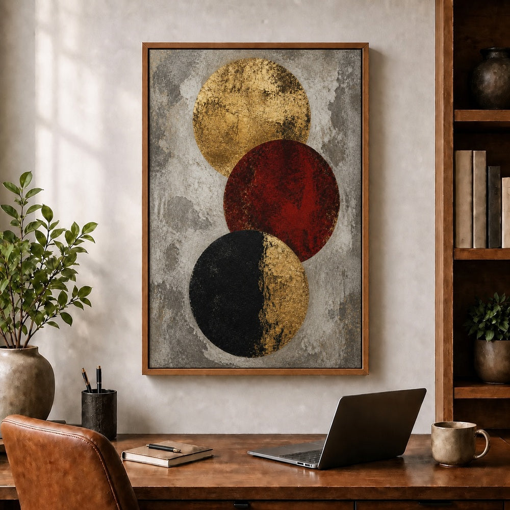 Industrial Gold Red Three Circles Floating Frame Wall Art - 05
