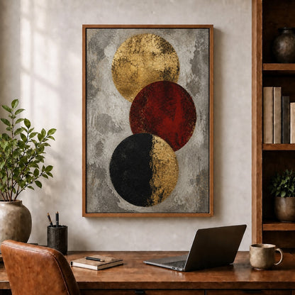 Industrial Gold Red Three Circles Floating Frame Wall Art - 05