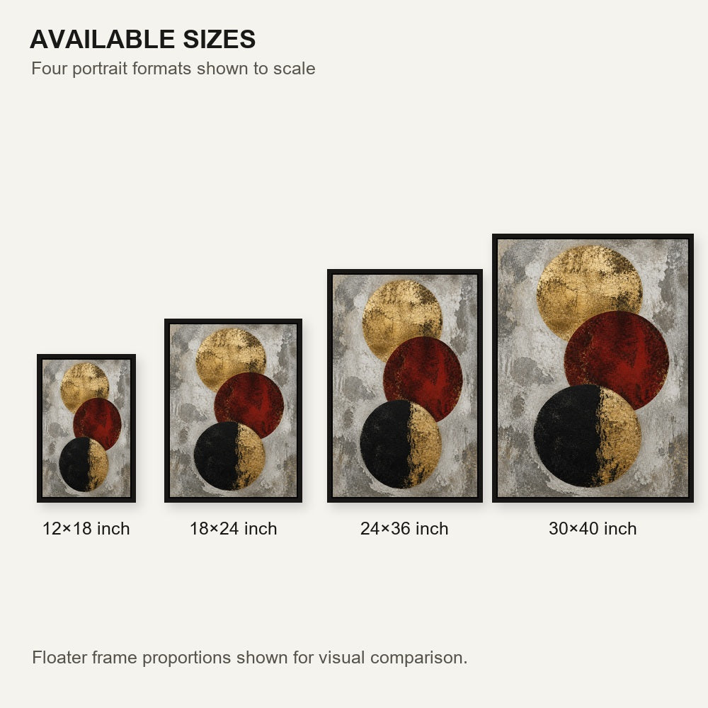 Industrial Gold Red Three Circles Floating Frame Wall Art - 06