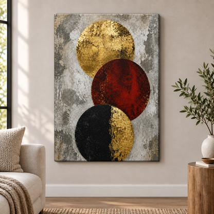 Industrial Gold Red Three Circles Floater Frame Canvas Wall Art | frameless close wall hero
