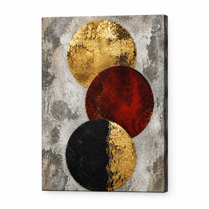 Industrial Gold Red Three Circles Floater Frame Canvas Wall Art | frameless stretched canvas SKU