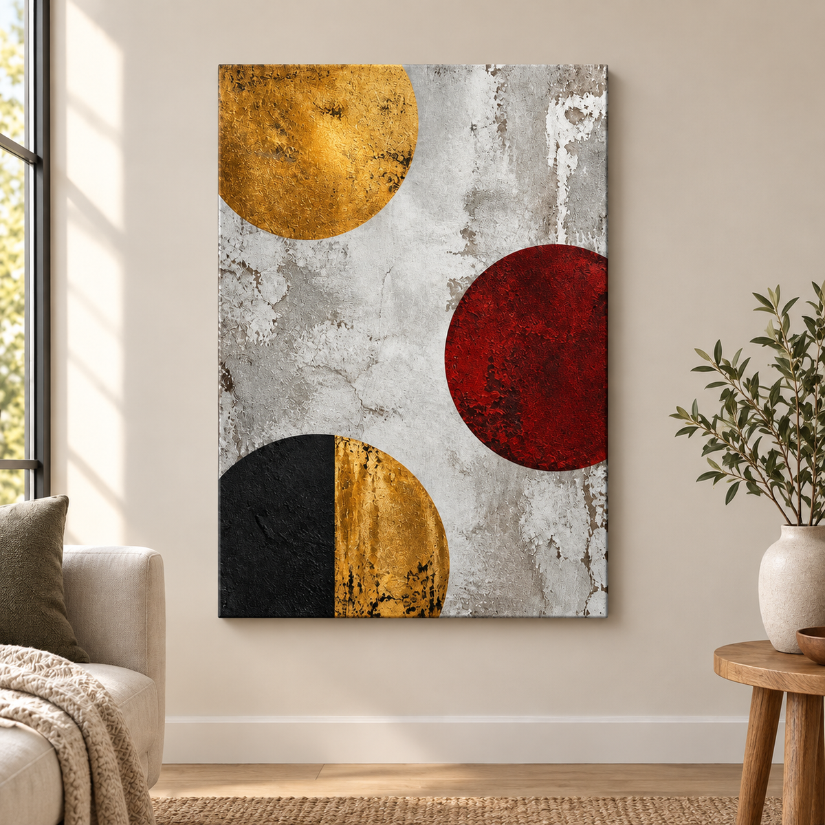 Industrial Zigzag Three Circles Floater Frame Canvas Wall Art | frameless close wall hero