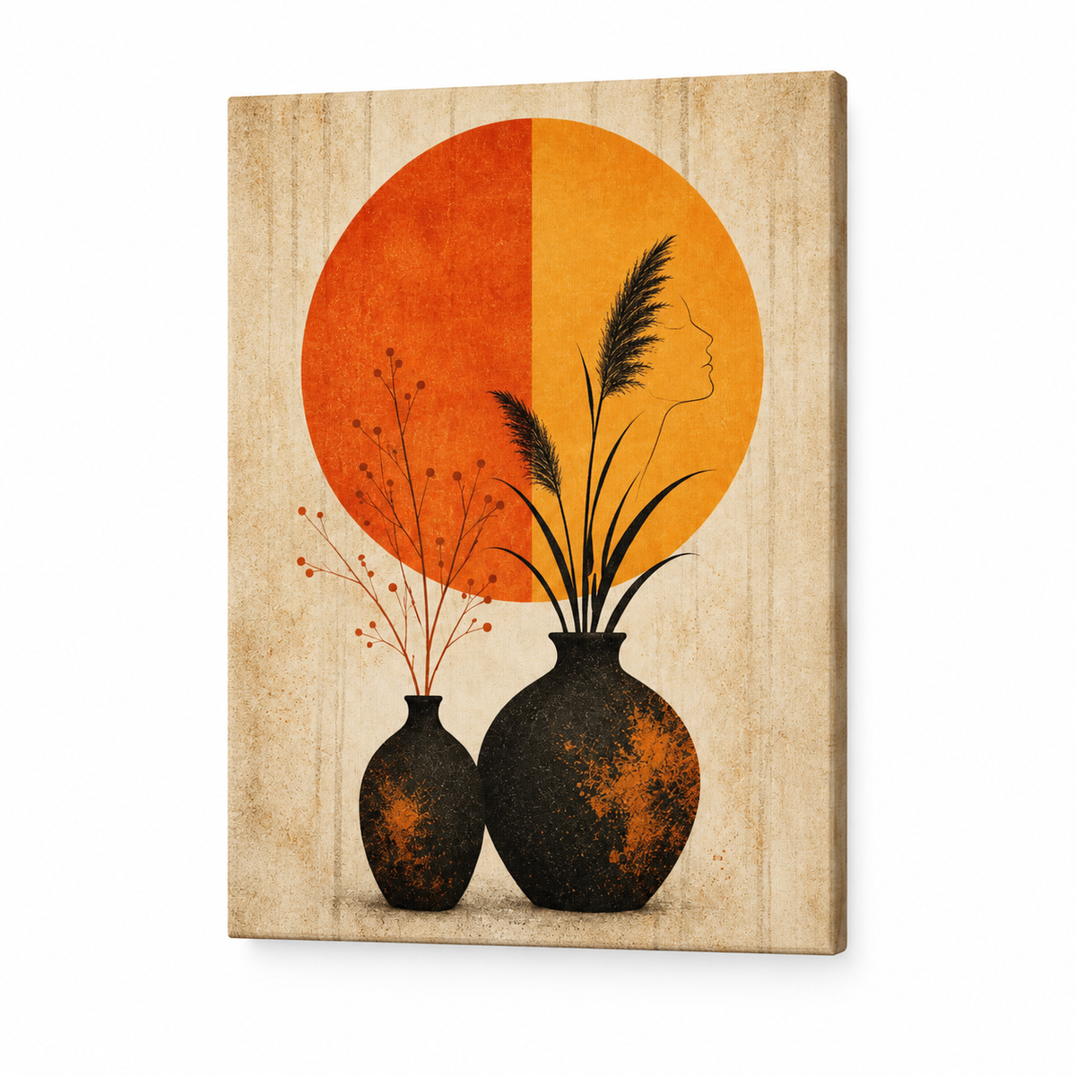 Rusted Black Vessels Split Sun Floater Frame Canvas Wall Art | frameless stretched canvas SKU