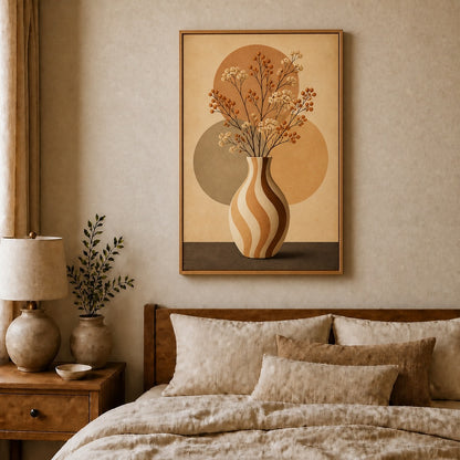 Wavy Stripe Vase Earthtone Circles Floating Frame Wall Art - 04