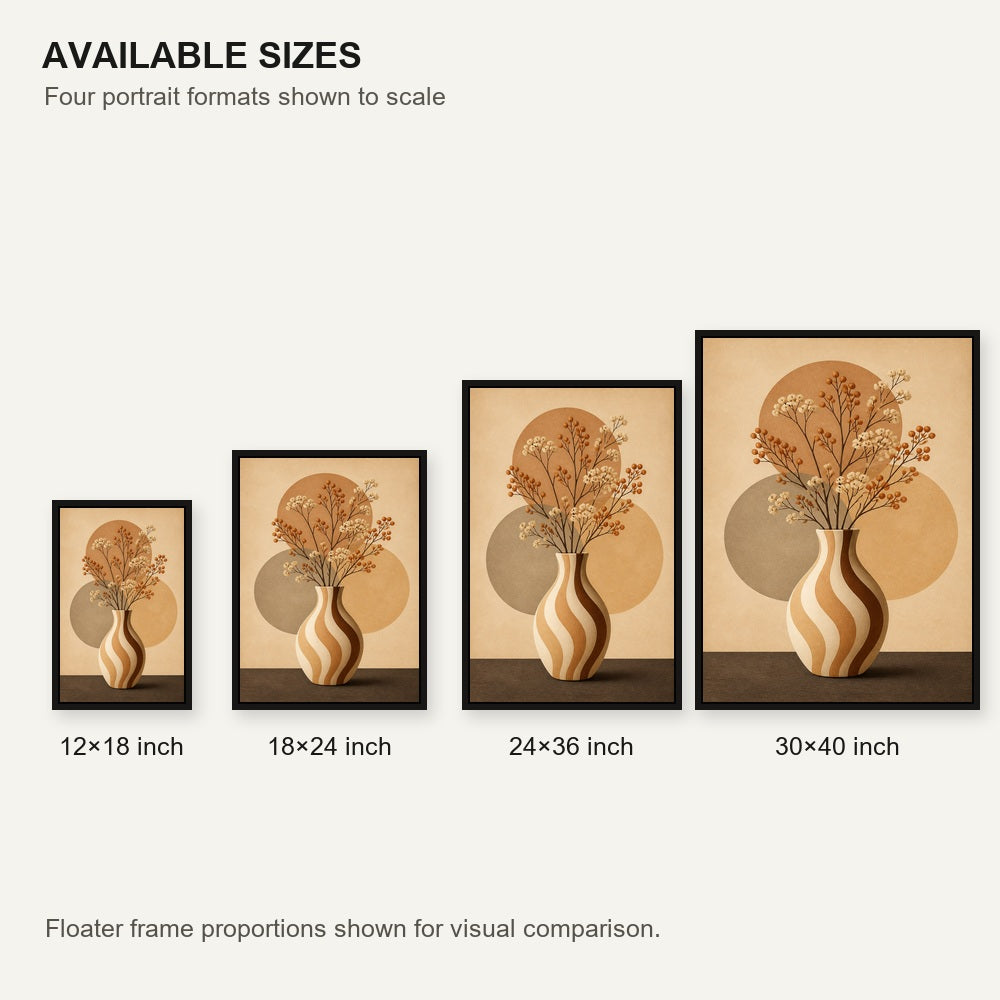 Wavy Stripe Vase Earthtone Circles Floating Frame Wall Art - 06