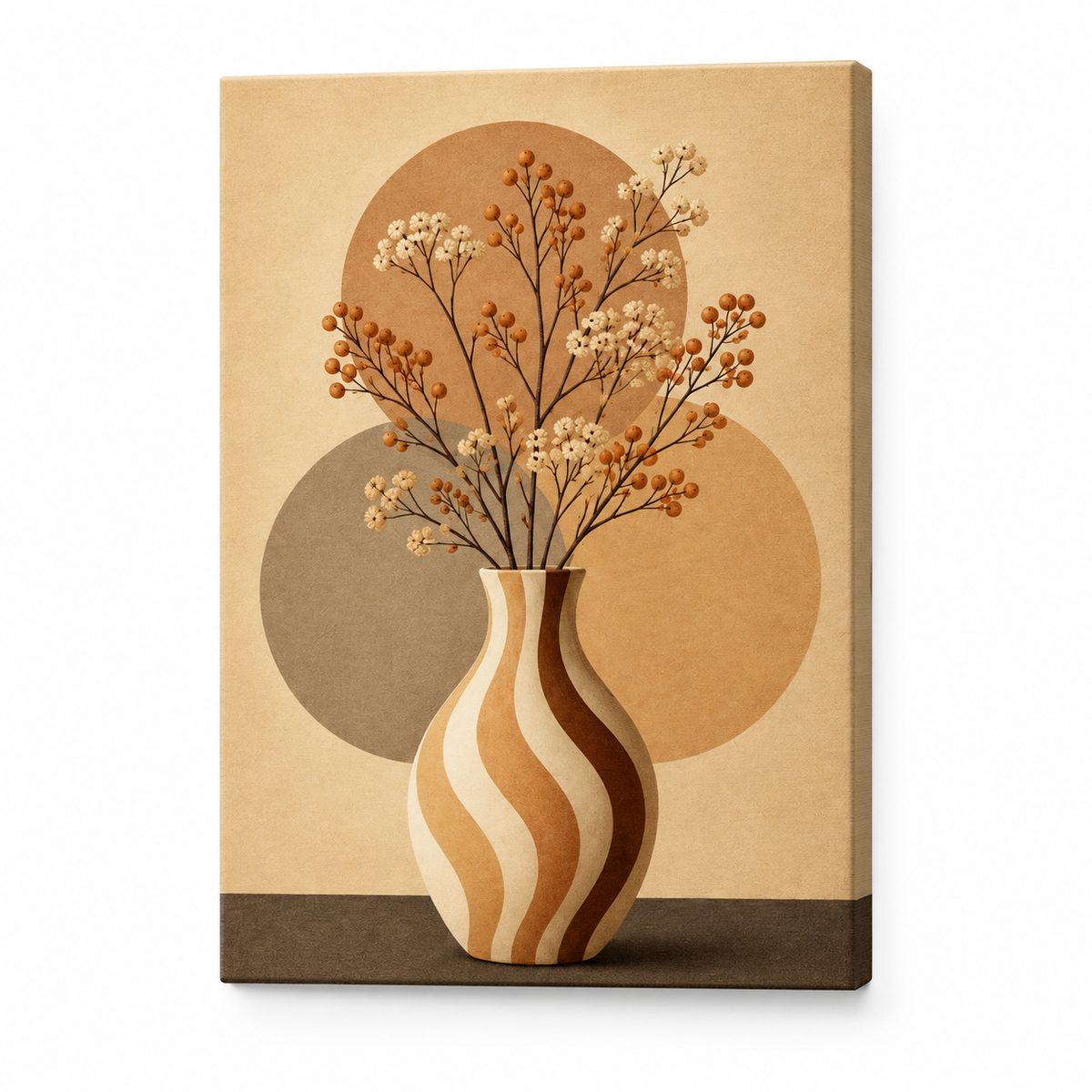 Wavy Stripe Vase Earth-Tone Circles Floater Frame Canvas Wall Art | frameless stretched canvas SKU