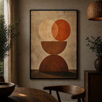 Terracotta Tree Ring Geometry Floating Frame Wall Art - 02b