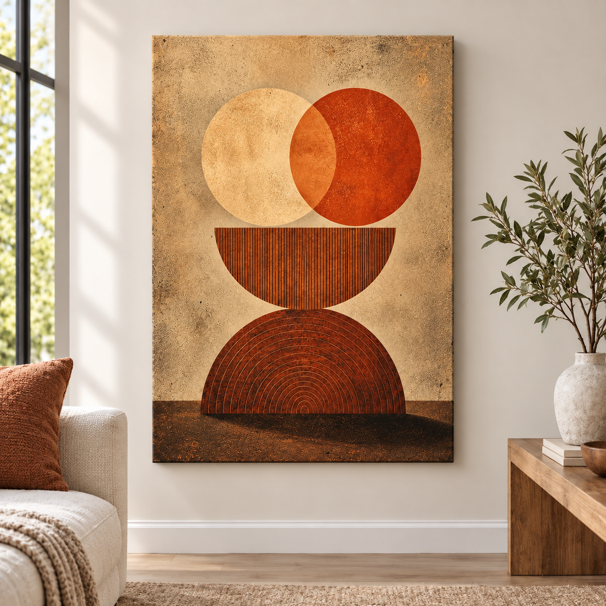 Terracotta Tree Ring Geometry Floater Frame Canvas Wall Art | frameless close wall hero