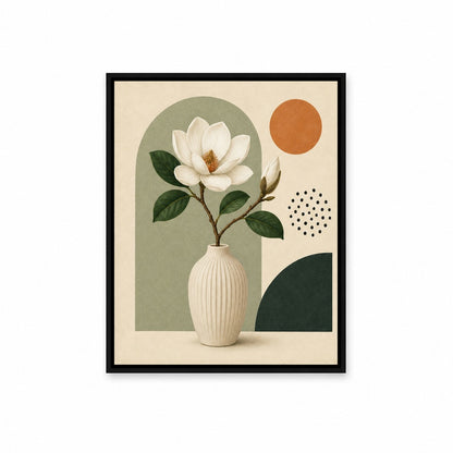 Sage Green Magnolia Vase Floating Frame Wall Art - 01