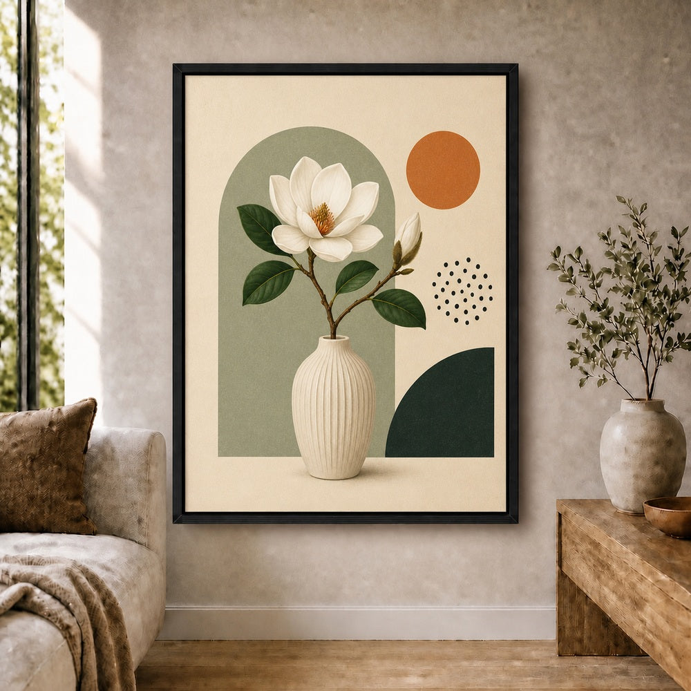 Sage Green Magnolia Vase Floating Frame Wall Art - 02