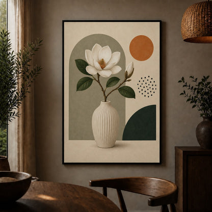 Sage Green Magnolia Vase Floating Frame Wall Art - 02b