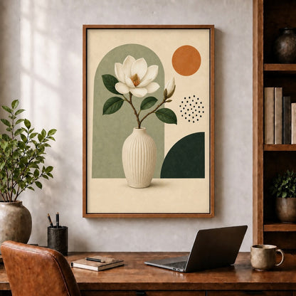 Sage Green Magnolia Vase Floating Frame Wall Art - 05