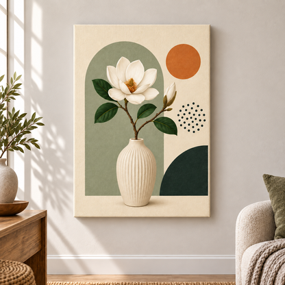 Sage Green Magnolia Vase Floater Frame Canvas Wall Art | frameless close wall hero
