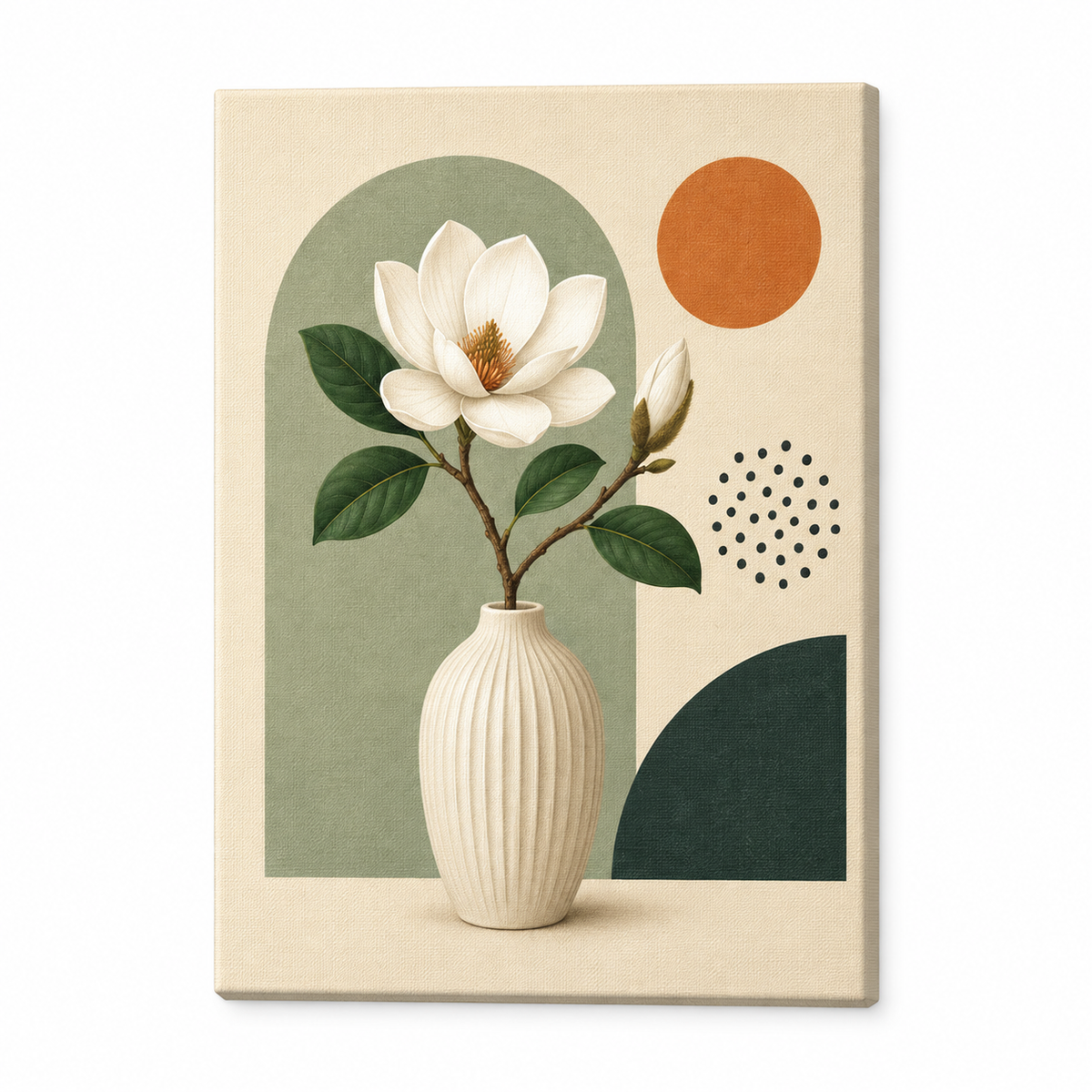 Sage Green Magnolia Vase Floater Frame Canvas Wall Art | frameless stretched canvas SKU