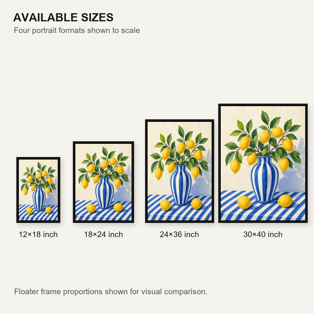 Blue Stripe Lemon Still Life Floating Frame Wall Art - 06