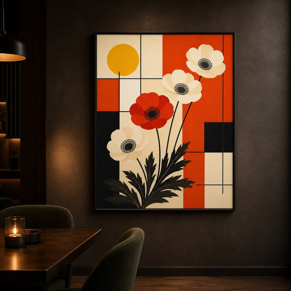 Bauhaus Anemone Grid Floating Frame Wall Art - 02b