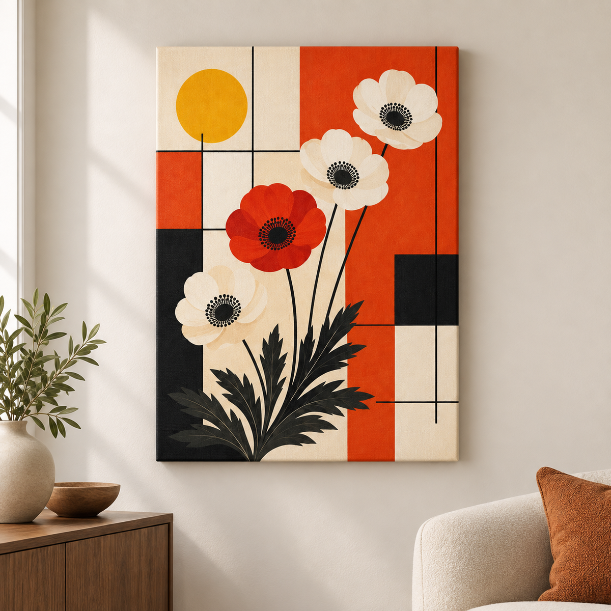 Bauhaus Anemone Grid Floater Frame Canvas Wall Art | frameless close wall hero