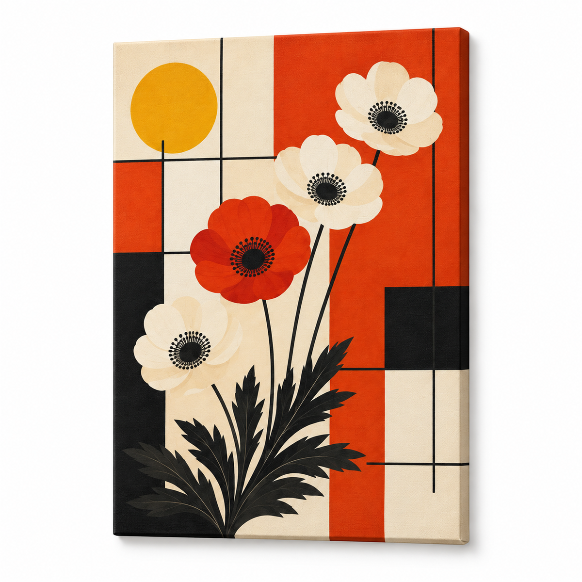Bauhaus Anemone Grid Floater Frame Canvas Wall Art | frameless stretched canvas SKU