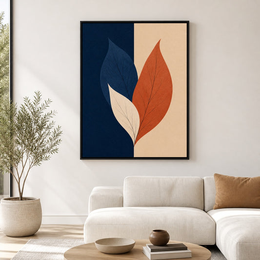 Navy Terracotta Three Leaves Floating Frame Wall Art - 02