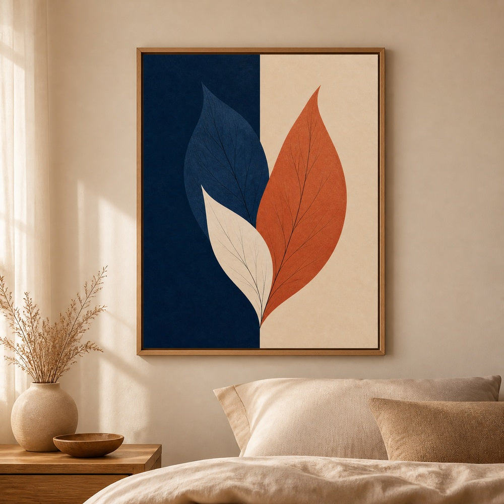 Navy Terracotta Three Leaves Floating Frame Wall Art - 04