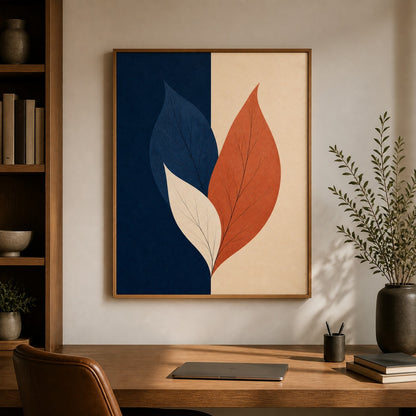 Navy Terracotta Three Leaves Floating Frame Wall Art - 05