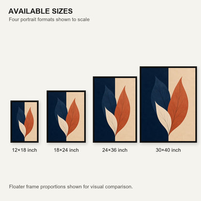 Navy Terracotta Three Leaves Floating Frame Wall Art - 06