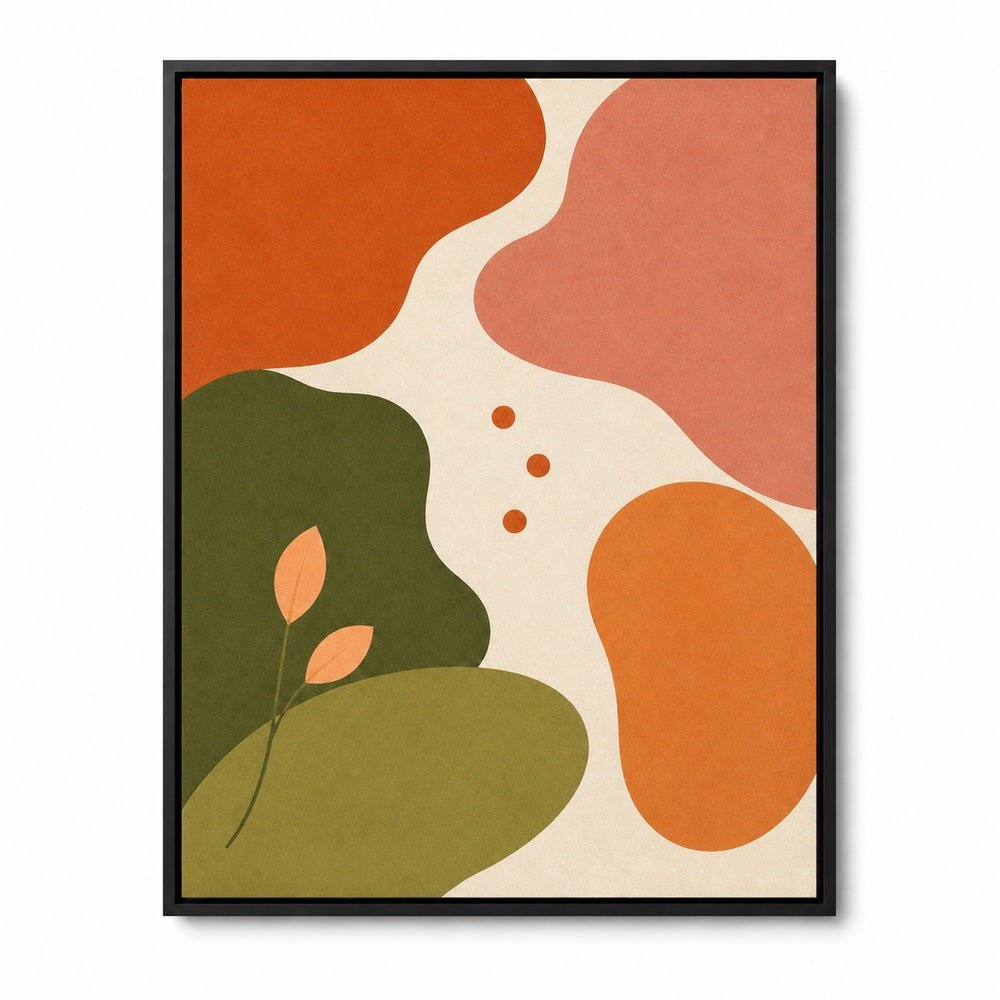 Earthtone Organic Botanical Shapes Floating Frame Wall Art - 01