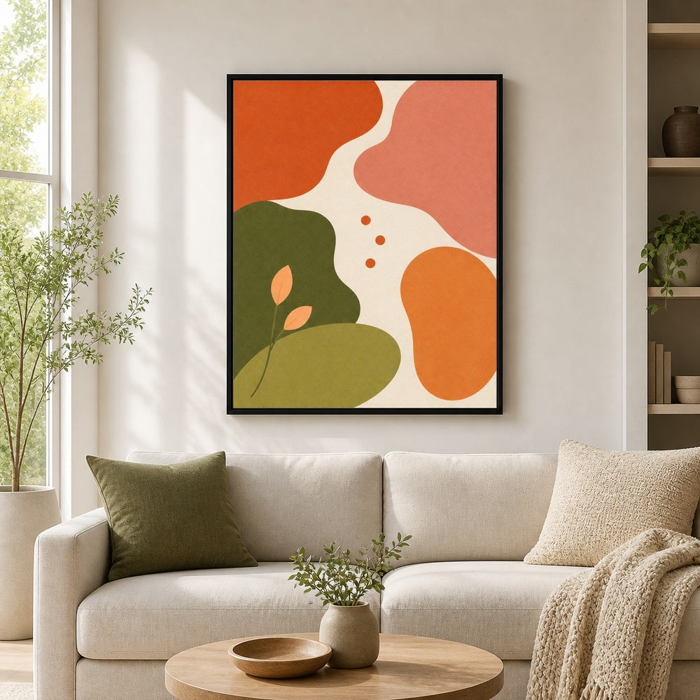 Earthtone Organic Botanical Shapes Floating Frame Wall Art - 02