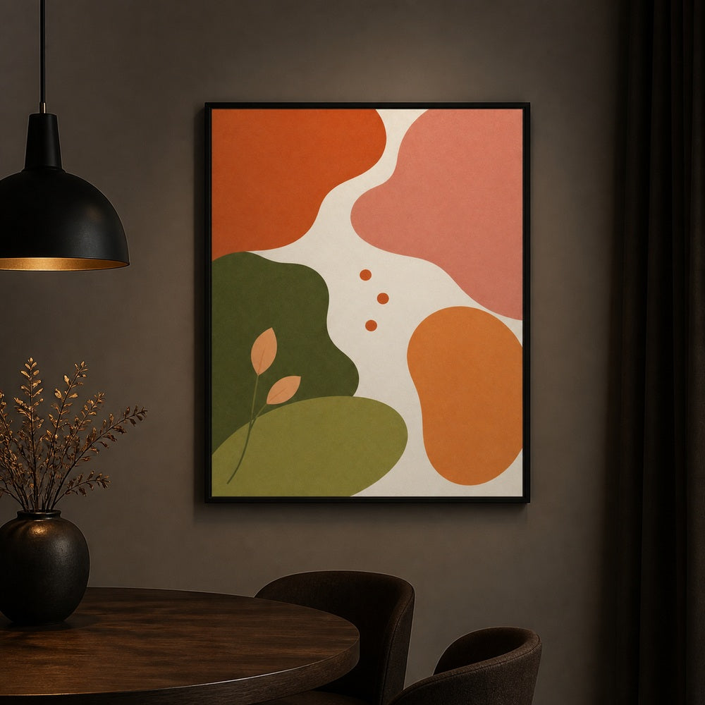 Earthtone Organic Botanical Shapes Floating Frame Wall Art - 02b