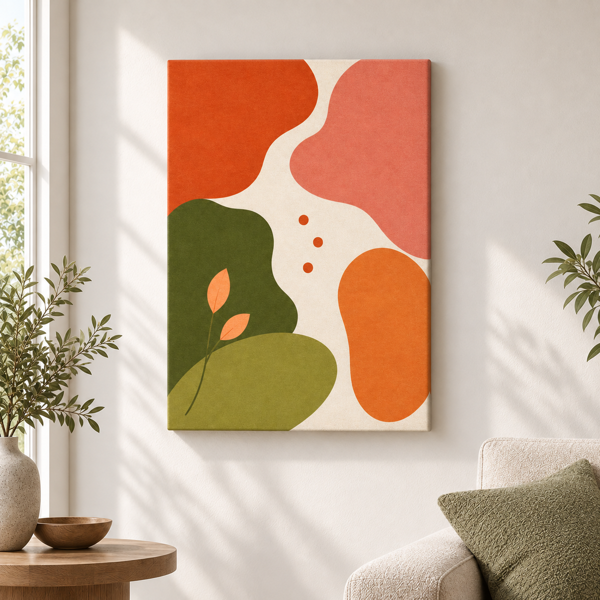 Earth Tone Organic Botanical Shapes Floater Frame Canvas Wall Art | frameless close wall hero