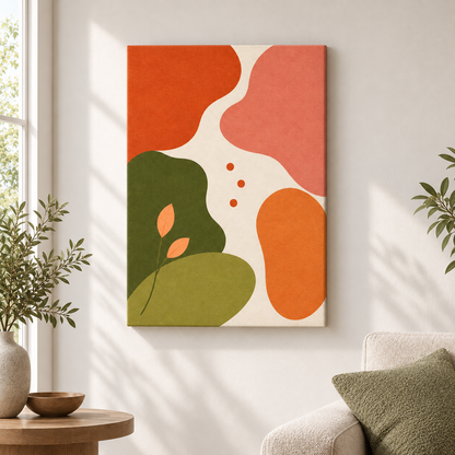 Earth Tone Organic Botanical Shapes Floater Frame Canvas Wall Art | frameless close wall hero
